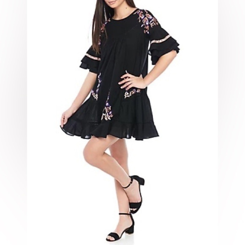 Free People Pavlo Embroidered Babydoll Dress In Black